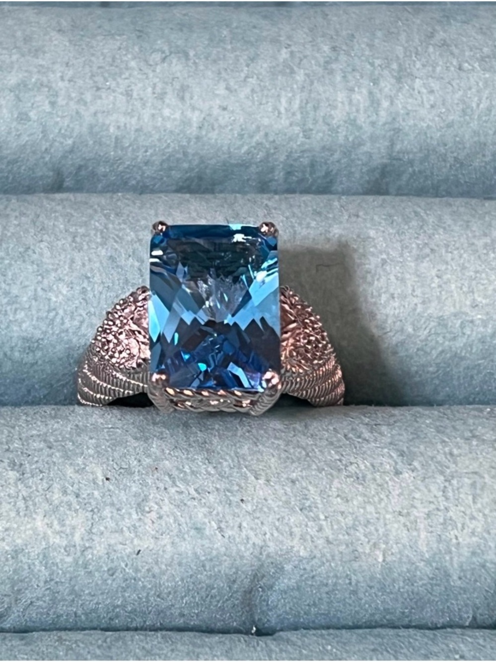 Judith Ripka  Blue Topaz Ring with hearts size 8